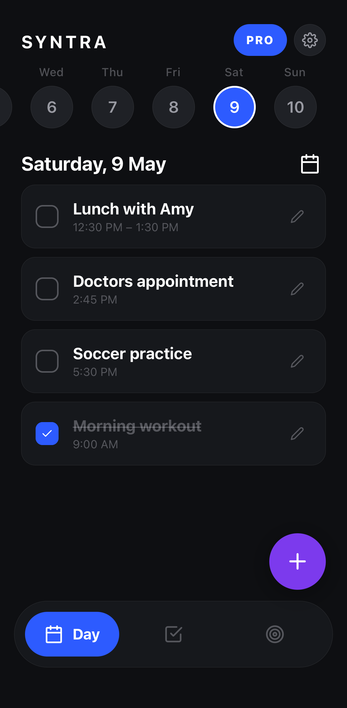 Day view with tasks