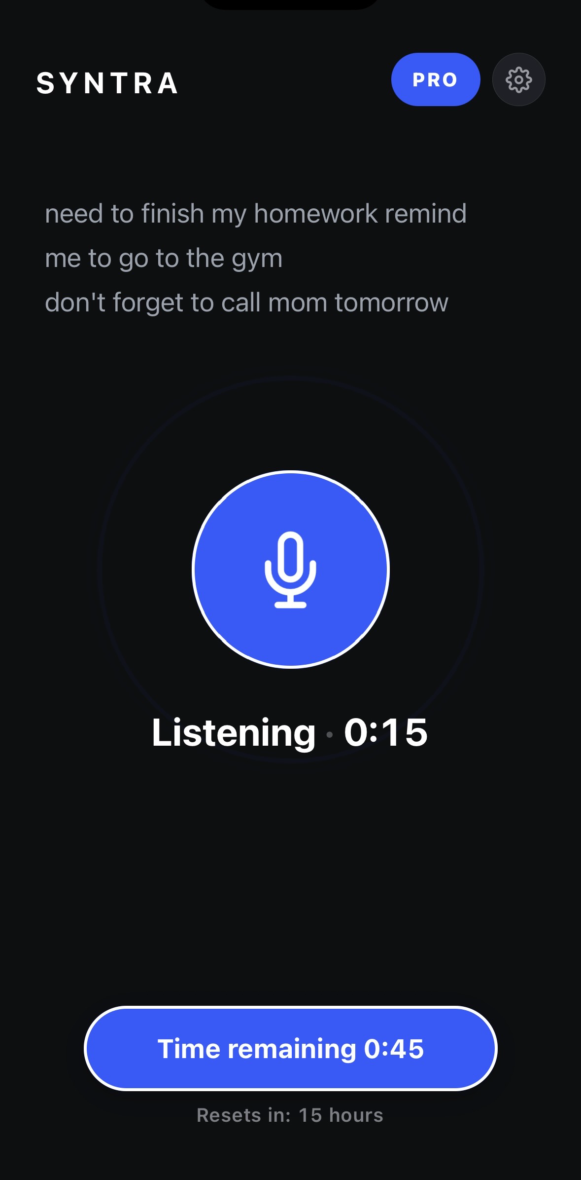Voice capture screen